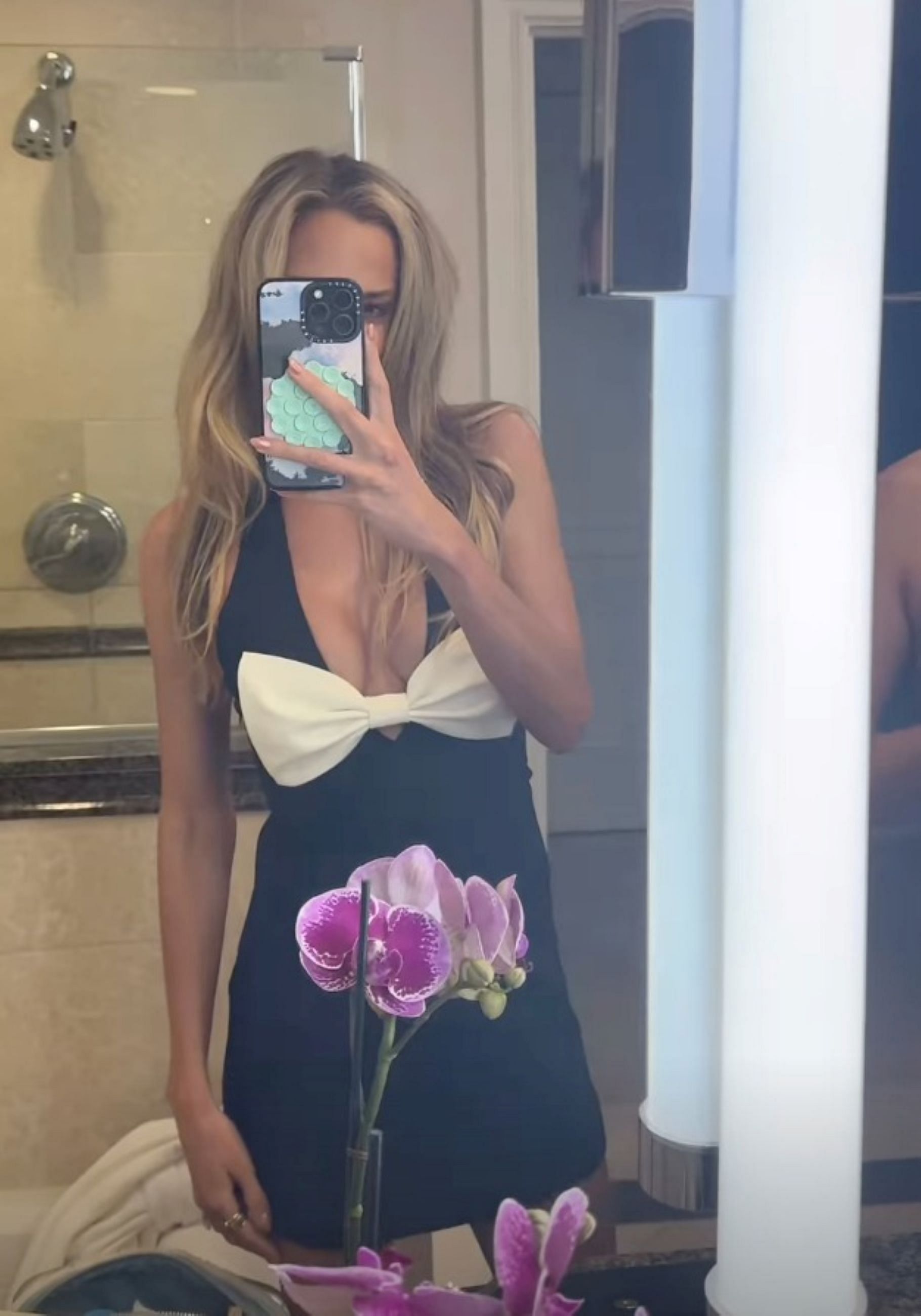 Jena Sims shows off her $78 black mini dress during a weekend celebration in Boca Raton (via Instagram @jenasims)